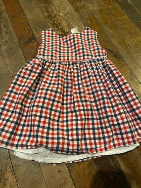 Girls Red, White & Navy Gingham Sleeveless Casual Dress